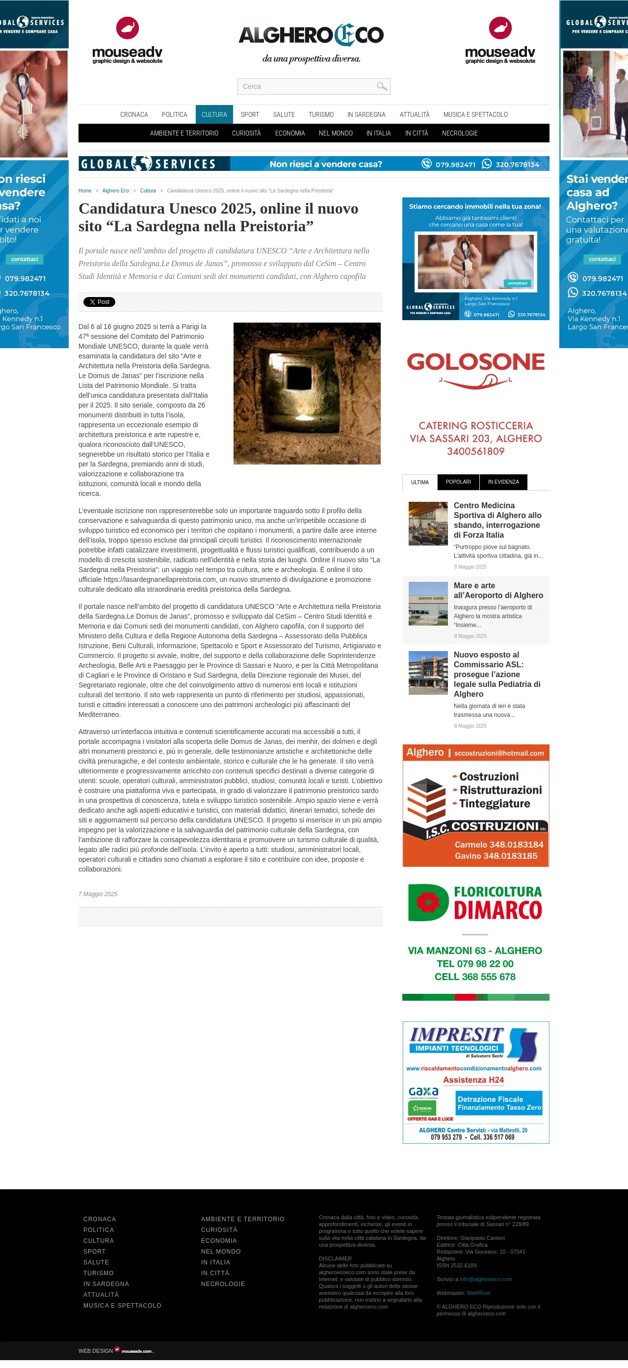 Candidatura Unesco 2025, Il portale "La Sardegna nella Preistoria" citato da Alghero Eco